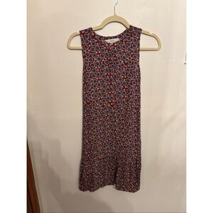 Loft Retro Floral Sleeveless Dress XS Burgundy Navy Button Front Tie Back
